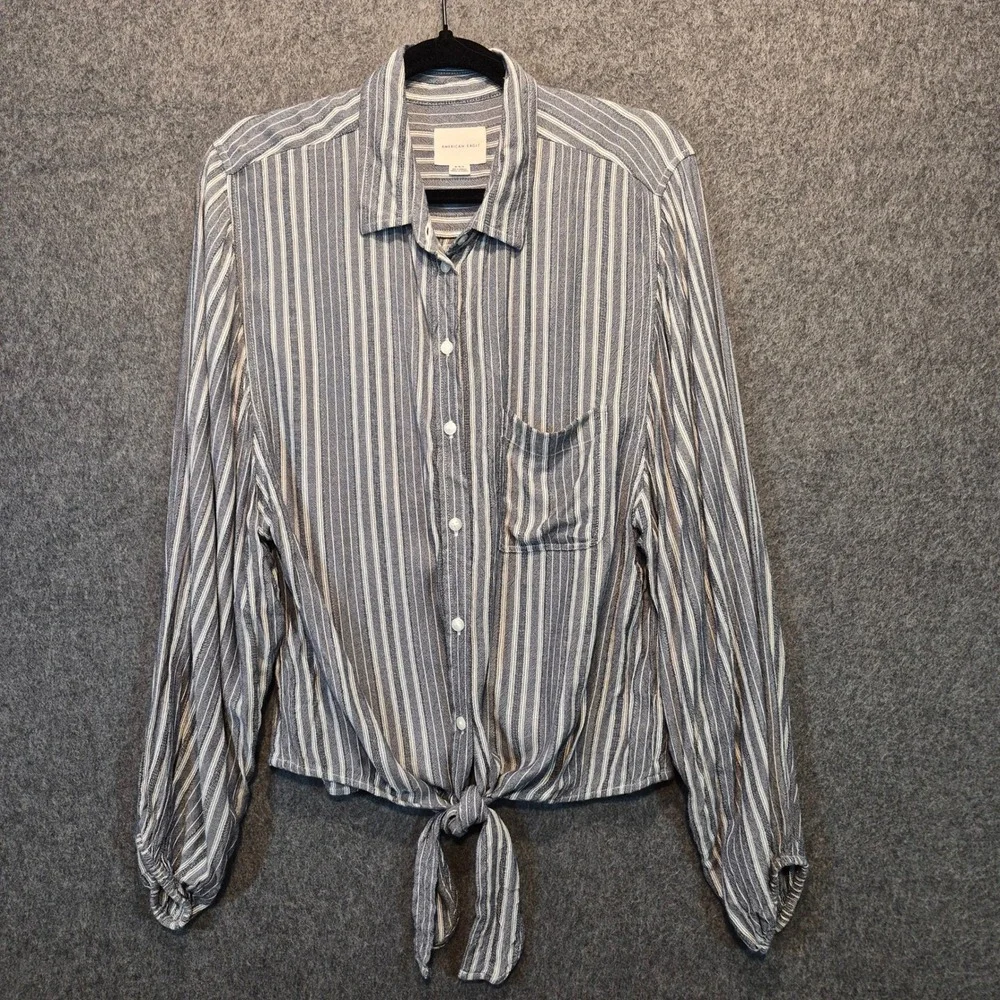 American Eagle Outfitters Striped Med Top With Tie Front Detail Coastal Cottage